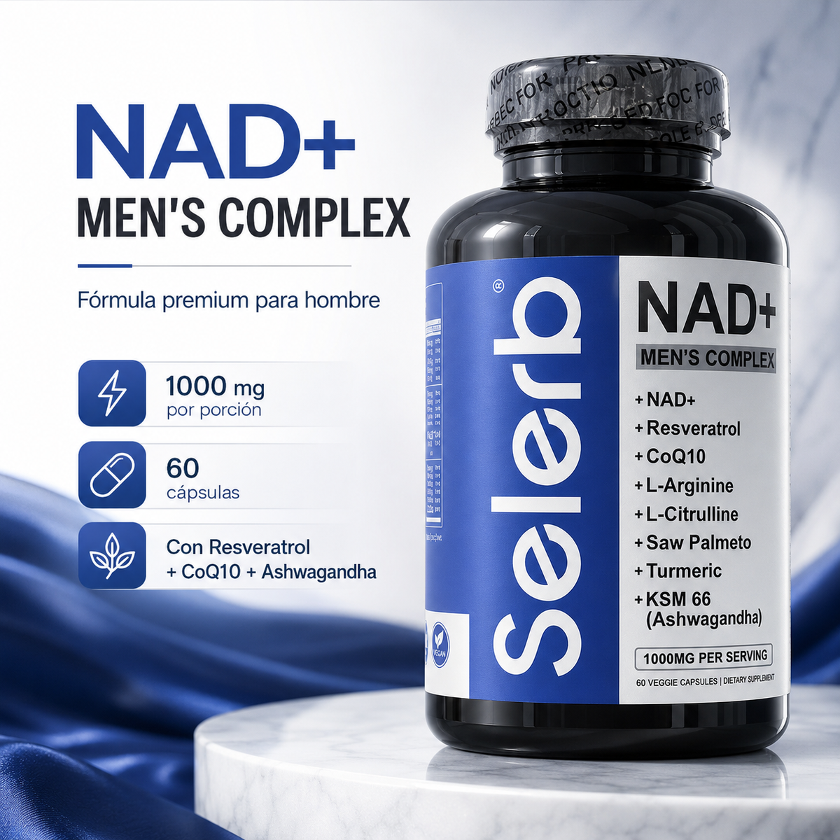 NAD+ Men's Complex 1000mg para Energía y Vitalidad Masculina
