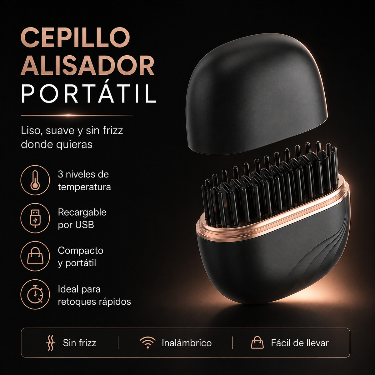 Cepillo Alisador Inalámbrico Portátil | 3 Temperaturas